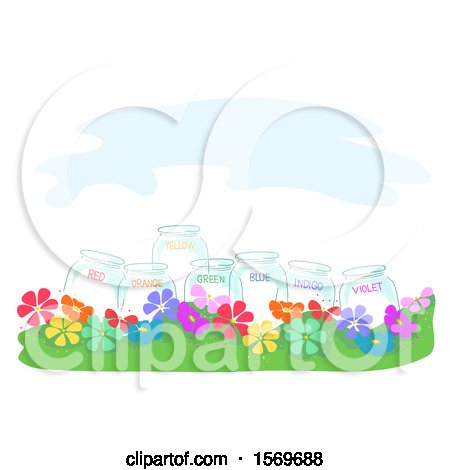 Clipart of a Labeled Color Jars in a Flower Garden - Royalty Free Vector Illustration by BNP Design Studio