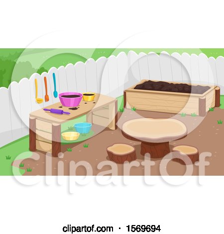 Clipart of a Mud Kitchen Outdoors in the Garden - Royalty Free Vector Illustration by BNP Design Studio
