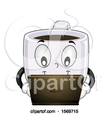 Clipart of a Coffee Java Mug Mascot Character Using a Laptop - Royalty Free Vector Illustration by BNP Design Studio
