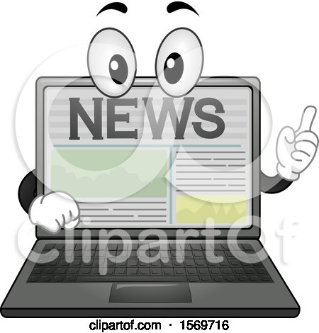 Clipart of a Laptop Mascot Character with News on the Screen - Royalty Free Vector Illustration by BNP Design Studio