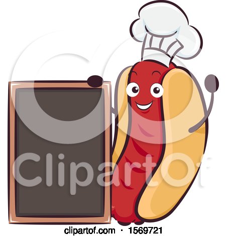 Clipart of a Hot Dog Mascot Character with a Blank Menu Board - Royalty Free Vector Illustration by BNP Design Studio