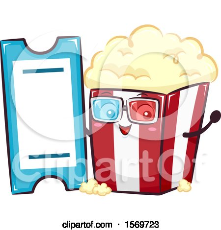 Clipart of a Popcorn Mascot Character with a Movie Ticket - Royalty Free Vector Illustration by BNP Design Studio