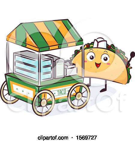 Clipart of a Taco Mascot Character at a Food Cart - Royalty Free Vector Illustration by BNP Design Studio