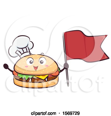 Clipart of a Cheeseburger Mascot Character Holding a Toothpick Flag - Royalty Free Vector Illustration by BNP Design Studio
