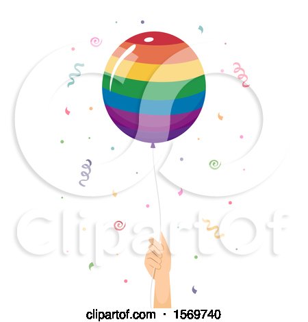 Clipart of a Hand Holding a Rainbow LGBTQ Balloon - Royalty Free Vector Illustration by BNP Design Studio