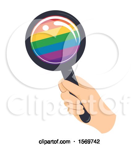 Clipart of a Hand Holding a Rainbow Magnifying Glass - Royalty Free Vector Illustration by BNP Design Studio