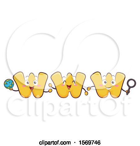 Clipart of a Www Characters Holding a Globe and Magnifying Glass - Royalty Free Vector Illustration by BNP Design Studio
