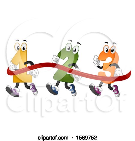Clipart of Number Mascot Characters Breaking Through a Finish Line - Royalty Free Vector Illustration by BNP Design Studio