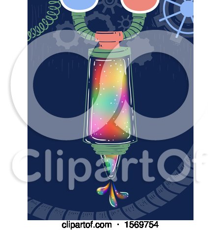 Clipart of a Fantasy Crayon Rainbow Color Mixing Machine Dropping Colors - Royalty Free Vector Illustration by BNP Design Studio