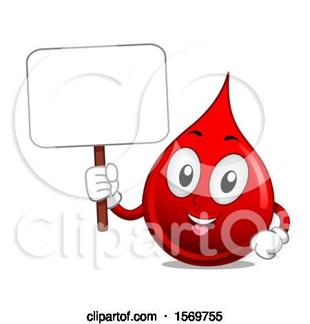 Clipart of a Blood Drop Character Holding a Blank Sign - Royalty Free Vector Illustration by BNP Design Studio