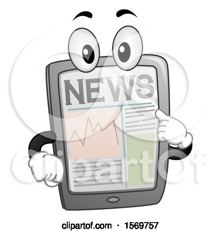 Clipart of a Tablet Computer Mascot Character with News on the Screen - Royalty Free Vector Illustration by BNP Design Studio