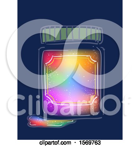 Clipart of a Rainbow Colored Ink Inside a Glass Container or Jar - Royalty Free Vector Illustration by BNP Design Studio