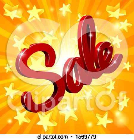 Clipart of a 3d Red Sale Text Design over a Star Burst - Royalty Free Vector Illustration by AtStockIllustration
