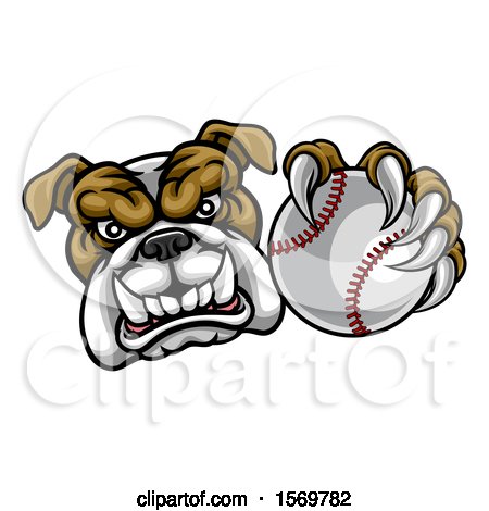 Clipart of a Tough Bulldog Monster Mascot Holding out a Baseball in One Clawed Paw - Royalty Free Vector Illustration by AtStockIllustration
