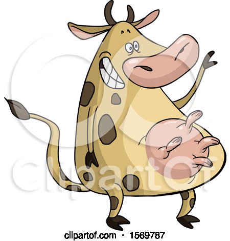Clipart of a Cartoon Happy Cow Standing on Its Hind Legs and Waving - Royalty Free Vector Illustration by yayayoyo