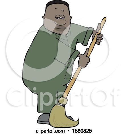 Clipart of a Cartoon Black Male Custodian Janitor Mopping - Royalty Free Vector Illustration by djart