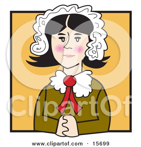Quaker Woman With Flushed Cheeks, Wearing A Bonnet In Her Hair, Seated With Her Hands Clasped In Front Of Her Clipart Illustration by Andy Nortnik