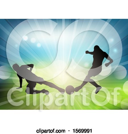 Clipart of Silhouetted Soccer Players in Action - Royalty Free Vector Illustration by KJ Pargeter