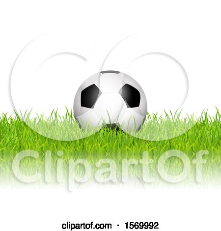 Clipart of a 3d Soccer Ball in Grass, over White - Royalty Free Vector Illustration by KJ Pargeter