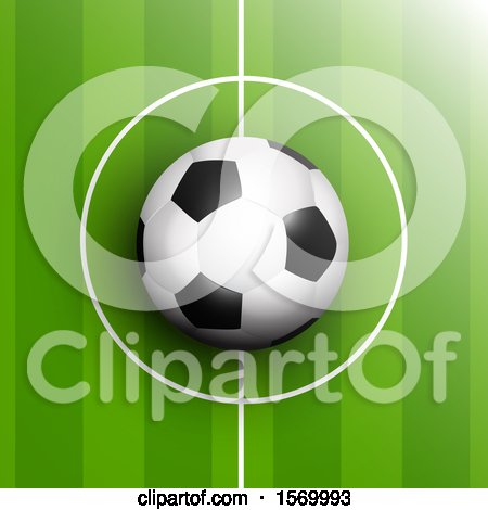 Clipart of a 3d Soccer Ball in the Center Point of Pitch - Royalty Free Vector Illustration by KJ Pargeter