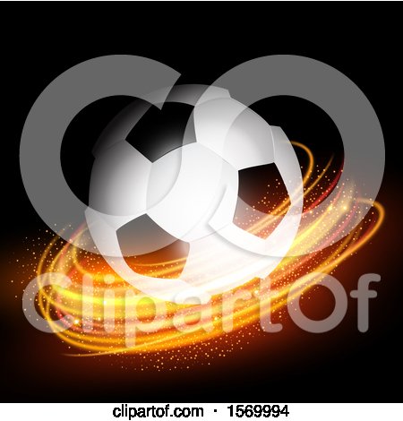 Clipart of a 3d Soccer Ball and Glowing Lights - Royalty Free Vector Illustration by KJ Pargeter
