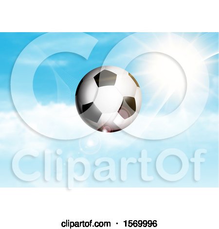 Clipart of a 3d Soccer Ball Against a Blue Sky - Royalty Free Vector Illustration by KJ Pargeter