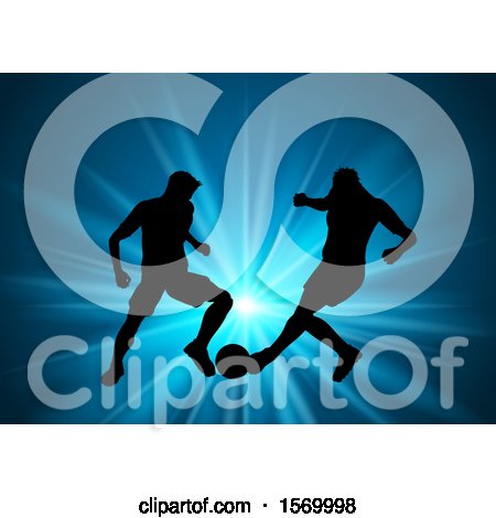 Clipart of Silhouetted Soccer Players in Action - Royalty Free Vector Illustration by KJ Pargeter