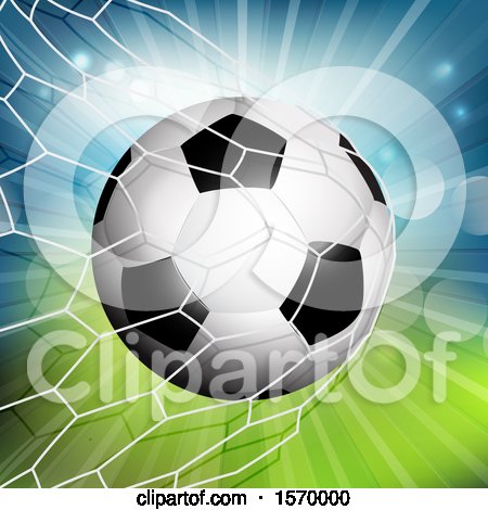 Clipart of a 3d Soccer Ball Flying into a Goal Net - Royalty Free Vector Illustration by KJ Pargeter