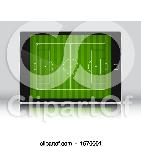 Clipart of a 3d Soccer Field on a Tablet Screen - Royalty Free Vector Illustration by KJ Pargeter
