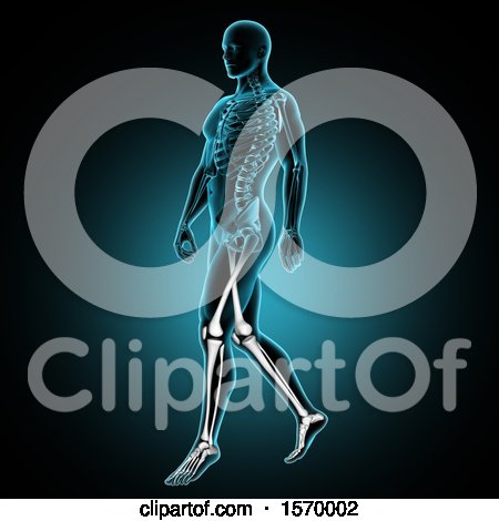 Clipart of a 3d Xray Man with Leg Bones Highlighted, on Blue and Black - Royalty Free Illustration by KJ Pargeter
