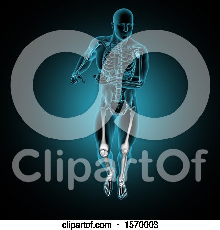 Clipart of a 3d Xray Man with Leg Bones Highlighted, on Blue and Black - Royalty Free Illustration by KJ Pargeter