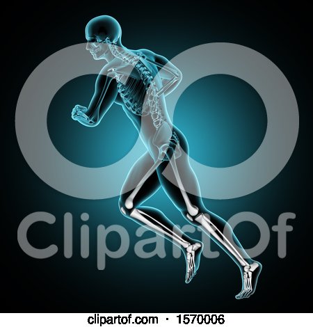 Clipart of a 3d Xray Man Running with Leg Bones Highlighted, on Blue and Black - Royalty Free Illustration by KJ Pargeter