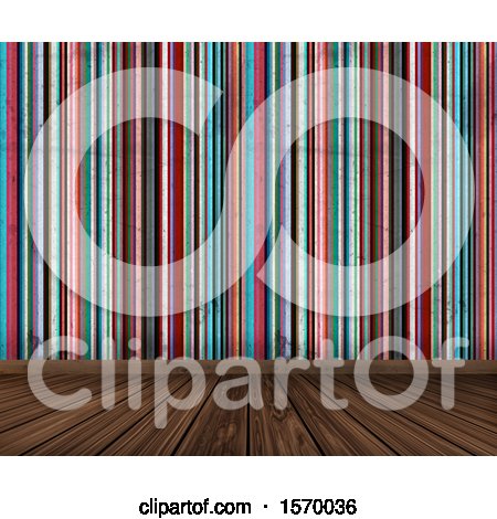 Clipart of a 3d Wood Floor Meeting a Striped Wall - Royalty Free Illustration by KJ Pargeter