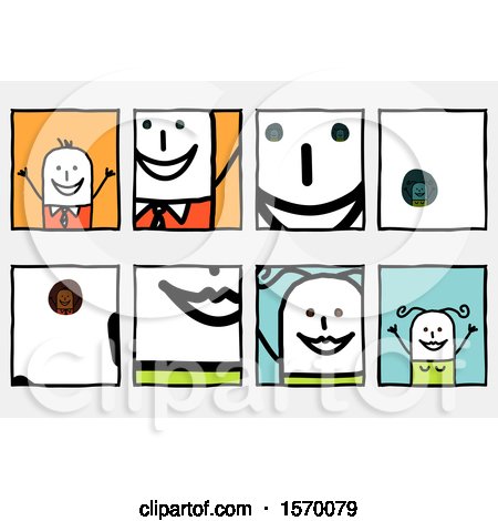 Clipart of Zoomed in Sections of Smiles of a Stick Man and Woman - Royalty Free Vector Illustration by NL shop