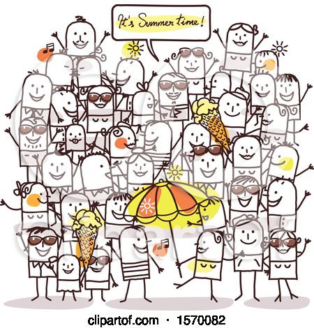 Clipart of a Crowd of People Celebrating Summer Time - Royalty Free Vector Illustration by NL shop