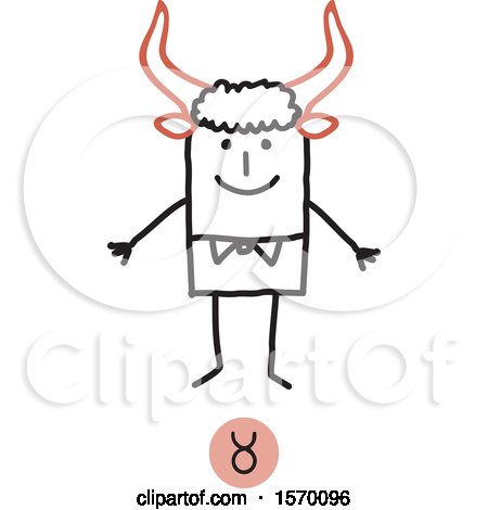 Clipart of a Taurus Horoscope Astrology Zodiac Stick Man As a Bull - Royalty Free Vector Illustration by NL shop
