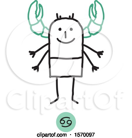 Clipart of a Cancer Horoscope Astrology Zodiac Stick Man As a Crab - Royalty Free Vector Illustration by NL shop