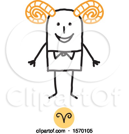 Clipart of an Aries Horoscope Astrology Zodiac Stick Man As a Ram - Royalty Free Vector Illustration by NL shop