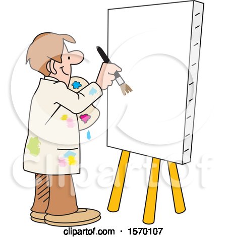 Clipart of a Man About to Paint Art on a Blank Canvas - Royalty Free Vector Illustration by Johnny Sajem