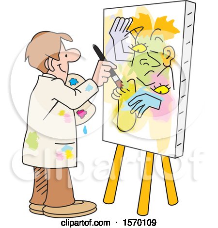 Clipart of a Man Painting Art on Canvas, No Picasso - Royalty Free Vector Illustration by Johnny Sajem