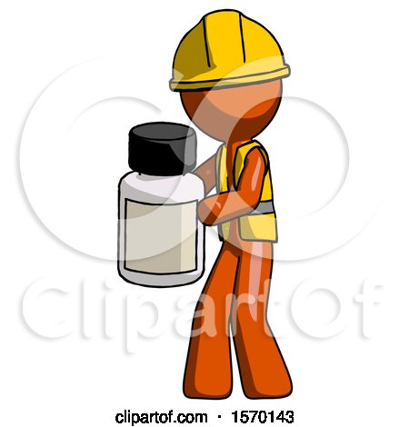 Orange Construction Worker Contractor Man Holding White Medicine Bottle by Leo Blanchette