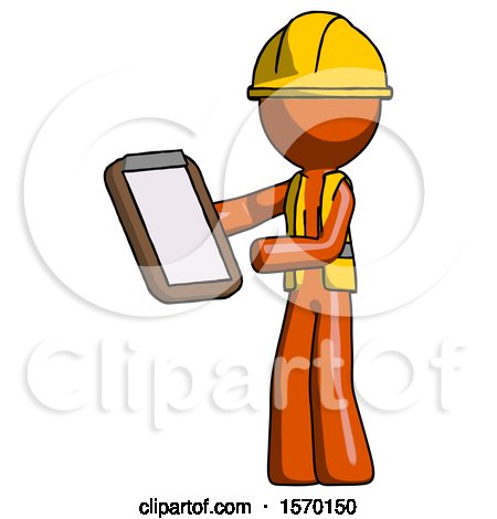 Orange Construction Worker Contractor Man Reviewing Stuff on Clipboard by Leo Blanchette