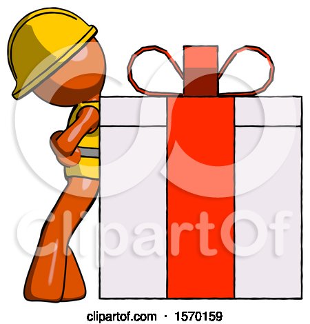 Orange Construction Worker Contractor Man Gift Concept - Leaning Against Large Present by Leo Blanchette