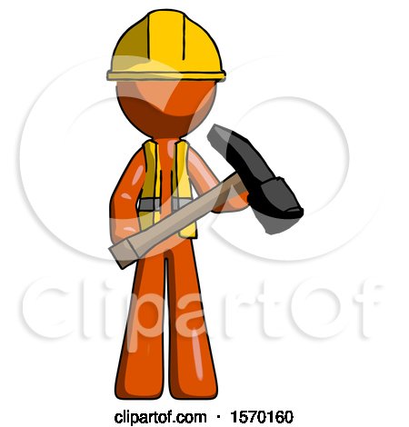 Orange Construction Worker Contractor Man Holding Hammer Ready to Work by Leo Blanchette