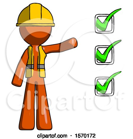 Orange Construction Worker Contractor Man Standing by List of Checkmarks by Leo Blanchette