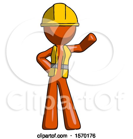 Orange Construction Worker Contractor Man Waving Left Arm with Hand on Hip by Leo Blanchette