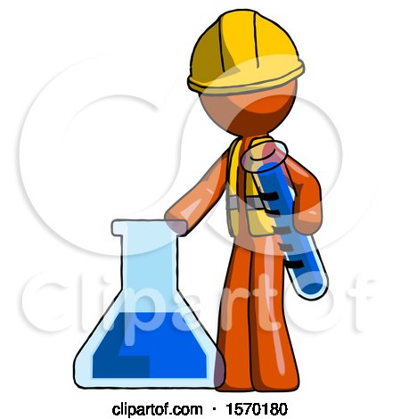 Orange Construction Worker Contractor Man Holding Test Tube Beside Beaker or Flask by Leo Blanchette