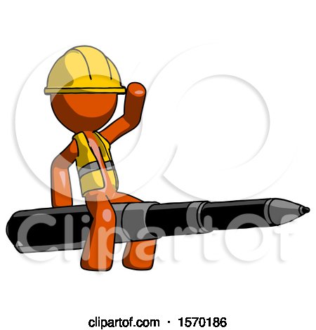 Orange Construction Worker Contractor Man Riding a Pen like a Giant Rocket by Leo Blanchette