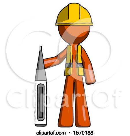 Orange Construction Worker Contractor Man Standing with Large Thermometer by Leo Blanchette