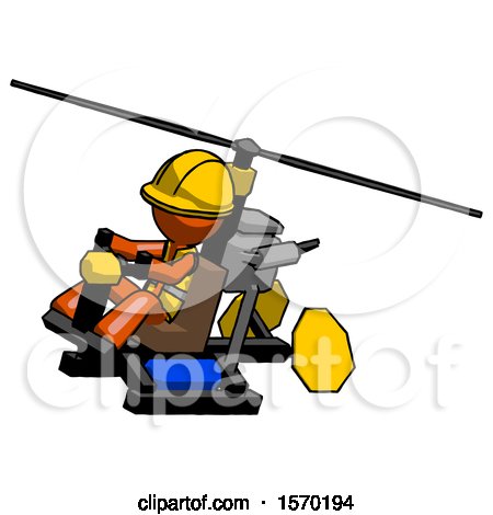 Orange Construction Worker Contractor Man Flying in Gyrocopter Front Side Angle Top View by Leo Blanchette